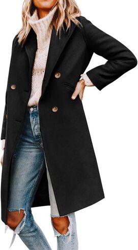 xxxiticat Women's Double Breasted Peacoat Wool Notched Lapel Trench Coat Winter Mid Length Long Jacket Overcoat in Saudi Arabia