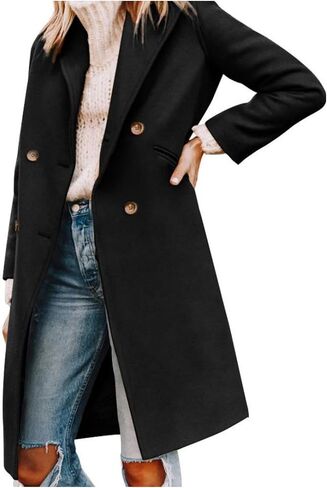 xxxiticat Women's Double Breasted Peacoat Wool Notched Lapel Trench Coat Winter Mid Length Long Jacket Overcoat in Saudi Arabia