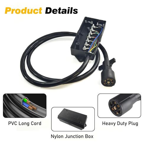 7 Pin Trailer Wiring Harness Kit with 6FT Heavy Duty 7 Way Plug Inline Trailer Cord and Waterproof 7 Way Trailer Junction Box for RV, Truck, and Camper. in Saudi Arabia