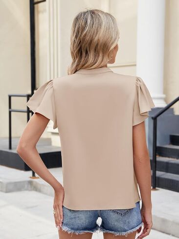 Zaful Womens 2025 Satin Tops Summer Short Sleeve Button v Neck Bluouse Dary Disual Silk Shirt in Saudi Arabia