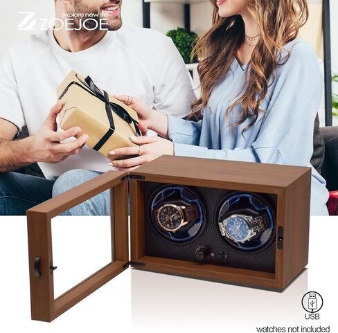 Automatic Double Watch Winder, 2 Slots Watch Winders for Automatic Watches, Flexible Watch Pillow Fit Men's and Women's Watch, 4 Modes and USB Cable Power Supply, Black Walnut Wood Grain in Kuwait