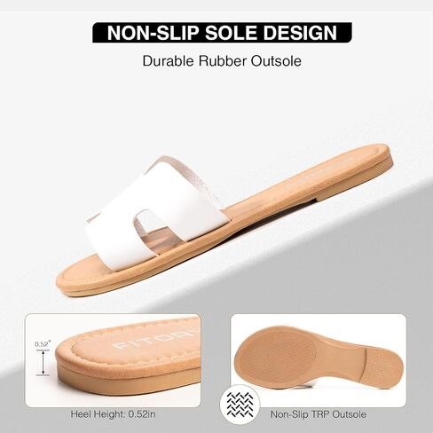 FITORY Women's Comfortable Dressy Leather Flat Sandals - Stylish & Beautiful Summer Slides Size 6-11 in Saudi Arabia