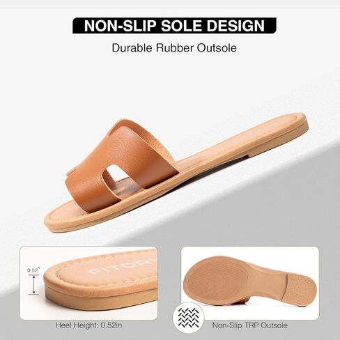 FITORY Women's Comfortable Dressy Leather Flat Sandals - Stylish & Beautiful Summer Slides Size 6-11 in Saudi Arabia