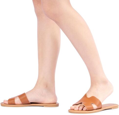 FITORY Women's Comfortable Dressy Leather Flat Sandals - Stylish & Beautiful Summer Slides Size 6-11 in Saudi Arabia