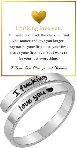I Fcking Love You Ring For Women, Adjustable Stainless Steel Engraved Heart Spiral Wrap Twist Vintage Promise Rings To My Girlfriend/Wife Birthday Gifts Jewelry in Saudi Arabia