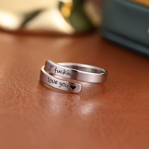 I Fcking Love You Ring For Women, Adjustable Stainless Steel Engraved Heart Spiral Wrap Twist Vintage Promise Rings To My Girlfriend/Wife Birthday Gifts Jewelry in Saudi Arabia
