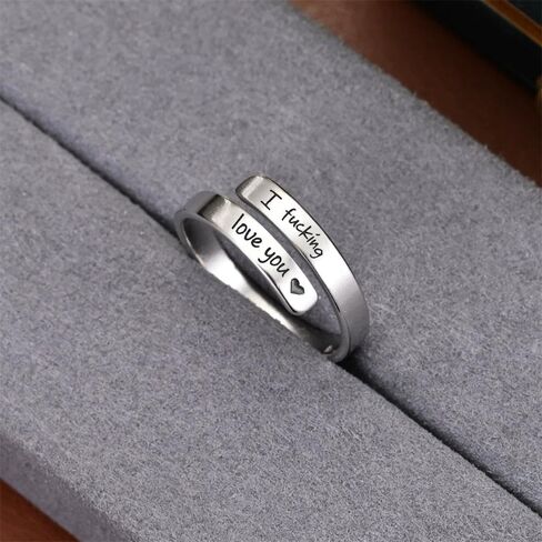 I Fcking Love You Ring For Women, Adjustable Stainless Steel Engraved Heart Spiral Wrap Twist Vintage Promise Rings To My Girlfriend/Wife Birthday Gifts Jewelry in Saudi Arabia