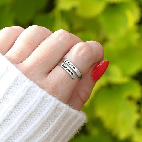 I Fcking Love You Ring For Women, Adjustable Stainless Steel Engraved Heart Spiral Wrap Twist Vintage Promise Rings To My Girlfriend/Wife Birthday Gifts Jewelry in Saudi Arabia