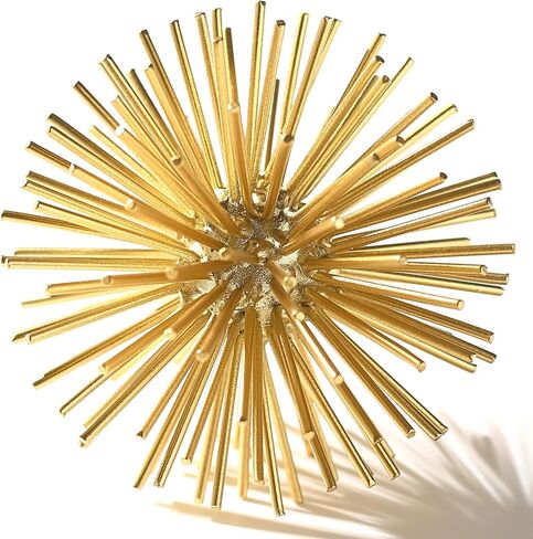 Gold Sphere Decor, Metal Gold Starburst Tabletop Sculpture Decor, Modern Metal Starburst Centerpiece, Spike Ball Decoration for Home Decor in Kuwait