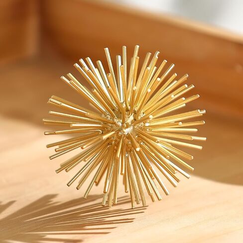 Gold Sphere Decor, Metal Gold Starburst Tabletop Sculpture Decor, Modern Metal Starburst Centerpiece, Spike Ball Decoration for Home Decor in Kuwait