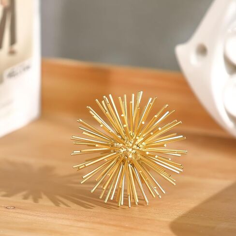 Gold Sphere Decor, Metal Gold Starburst Tabletop Sculpture Decor, Modern Metal Starburst Centerpiece, Spike Ball Decoration for Home Decor in Kuwait