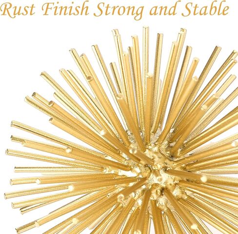 Gold Sphere Decor, Metal Gold Starburst Tabletop Sculpture Decor, Modern Metal Starburst Centerpiece, Spike Ball Decoration for Home Decor in Kuwait