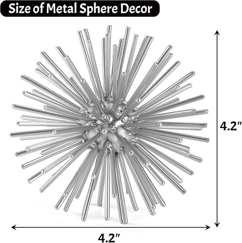 Gold Sphere Decor, Metal Gold Starburst Tabletop Sculpture Decor, Modern Metal Starburst Centerpiece, Spike Ball Decoration for Home Decor in Kuwait