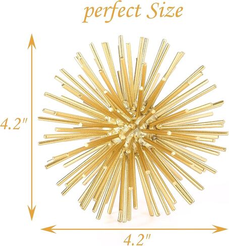 Gold Sphere Decor, Metal Gold Starburst Tabletop Sculpture Decor, Modern Metal Starburst Centerpiece, Spike Ball Decoration for Home Decor in Kuwait