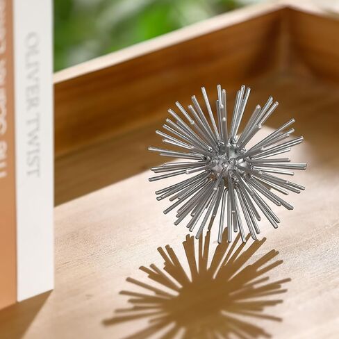 Gold Sphere Decor, Metal Gold Starburst Tabletop Sculpture Decor, Modern Metal Starburst Centerpiece, Spike Ball Decoration for Home Decor in Kuwait