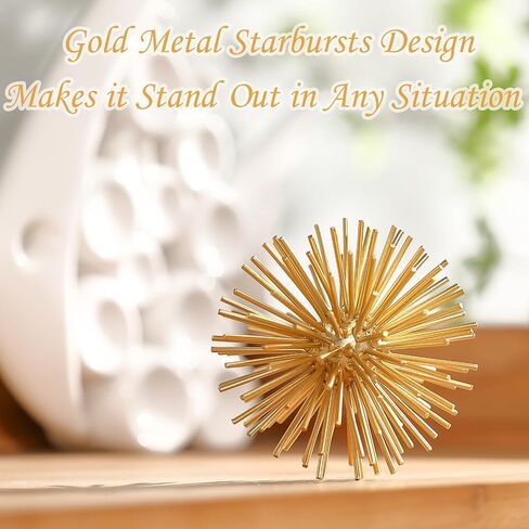 Gold Sphere Decor, Metal Gold Starburst Tabletop Sculpture Decor, Modern Metal Starburst Centerpiece, Spike Ball Decoration for Home Decor in Kuwait