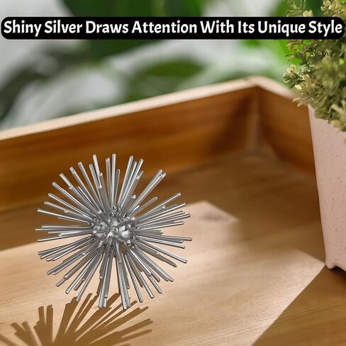 Gold Sphere Decor, Metal Gold Starburst Tabletop Sculpture Decor, Modern Metal Starburst Centerpiece, Spike Ball Decoration for Home Decor in Kuwait