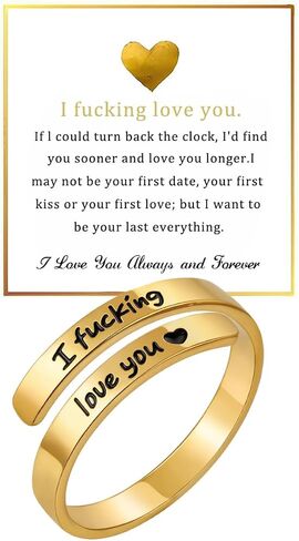 I Fcking Love You Ring For Women, Adjustable Stainless Steel Engraved Heart Spiral Wrap Twist Vintage Promise Rings To My Girlfriend/Wife Birthday Gifts Jewelry in Saudi Arabia