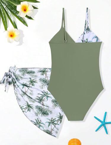 Girls'Swimwear One Piece Kids Swimsuits for Girls Tropical Twist Cross Bathing Suits with Cover Up Skirt in Saudi Arabia