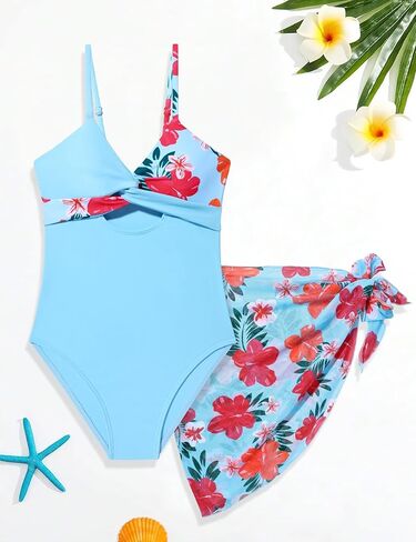 Girls'swimwear قطعة واحدة الأطفال للسباحة للفتيات تويست تويست تويست تبادل البسعة مع تنورة تستر in Kuwait
