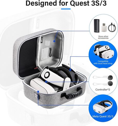 Large Carrying Case for Meta Quest 3S/3, Hard Travel Case Compatible With BOBOVR S3 Pro/KIWI Design Battery Head Strap, Controller and Accessory, Portable Hard Shell Bag, Black in Kuwait