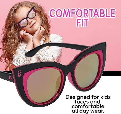 Barbie Pink Tinted Glitter Kids Girls Sunglasses - Stylish, Comfortable & Durable UV-Protection Barbie Pink Sunglasses with Soft Carrying Case - Officially Licensed Product in Saudi Arabia