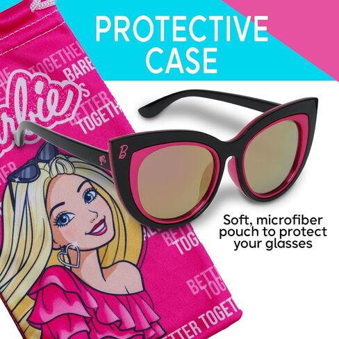 Barbie Pink Tinted Glitter Kids Girls Sunglasses - Stylish, Comfortable & Durable UV-Protection Barbie Pink Sunglasses with Soft Carrying Case - Officially Licensed Product in Saudi Arabia