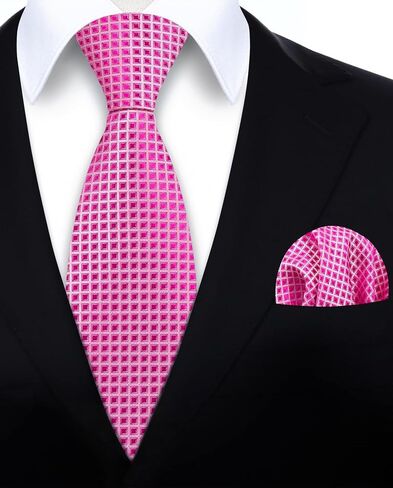 HISDERN Ties for Men Formal Business Plaid Checked Mens Ties and Pocket Square Set Classic Wedding Necktie Handkerchief in Saudi Arabia