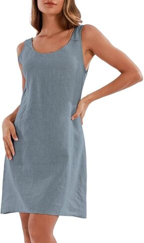 Amazhiyu Women's 100% Linen Summer Casual Sleeveless Midi Shift Tank Dresses in Saudi Arabia