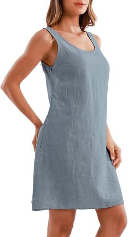 Amazhiyu Women's 100% Linen Summer Casual Sleeveless Midi Shift Tank Dresses in Saudi Arabia