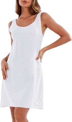 Amazhiyu Women's 100% Linen Summer Casual Sleeveless Midi Shift Tank Dresses in Saudi Arabia