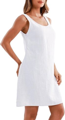 Amazhiyu Women's 100% Linen Summer Casual Sleeveless Midi Shift Tank Dresses in Saudi Arabia