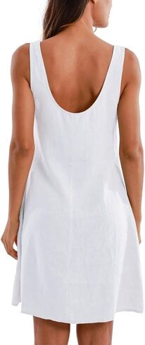 Amazhiyu Women's 100% Linen Summer Casual Sleeveless Midi Shift Tank Dresses in Saudi Arabia