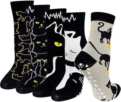 Artfasion Non Slip Socks for Women Grip Socks Novelty Cat Non Skid Socks Ladies Funny Anti Slip Socks 5 Pairs in Kuwait