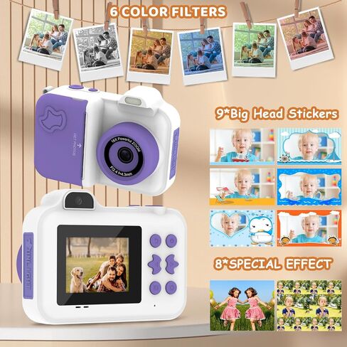 Kids Camera Instant Print, Christmas Birthday Gifts Toys for Girls Boys Age 4 5 6 7 8 9 10 11 12 Years Old,1080P HD Dual-Lens Selfie Digital Camera with 5 Rolls Print Paper Stickers Pens & 32G Card in Kuwait