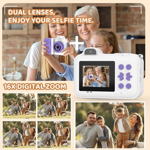 Kids Camera Instant Print, Christmas Birthday Gifts Toys for Girls Boys Age 4 5 6 7 8 9 10 11 12 Years Old,1080P HD Dual-Lens Selfie Digital Camera with 5 Rolls Print Paper Stickers Pens & 32G Card in Kuwait