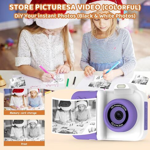 Kids Camera Instant Print, Christmas Birthday Gifts Toys for Girls Boys Age 4 5 6 7 8 9 10 11 12 Years Old,1080P HD Dual-Lens Selfie Digital Camera with 5 Rolls Print Paper Stickers Pens & 32G Card in Kuwait