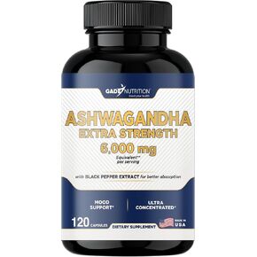 مكملات Gade Nutrition Ashwagandha - قوة إضافية ، كبسولات مسحوق Ashwagandha مع الفلفل الأسود والمزاج الطبيعي والتركيز ودعم الطاقة ، 120 كبسولات الخضروات ، الولايات المتحدة الأمريكية مصنوعة