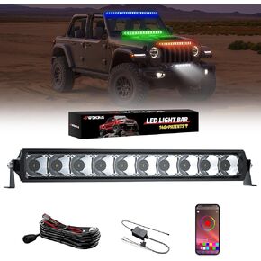 4WDKING RGB LED Light Bar for Pickup, 52 inch Super Bright Multi-Color Flood Spot Combo LED Fog Driving Pods with APP Control IP68&IP69K Waterproof for Wrangler Jeep ATV UTV Cars Off Road Boat Lights