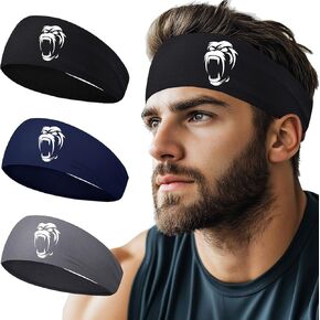 Headbands for Men Women 3pcs Sports Sweat Bands Headbands Men Sweatbands Workout Headband for Mens Running Cooling Skull Sweat Band Head Bands Stretchy Hairband for Mens Football Gym Yoga Tennis Gifts