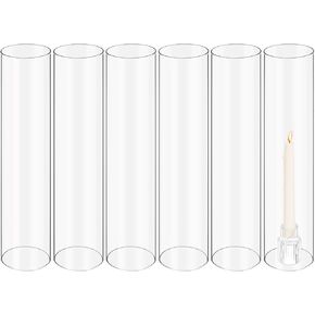 6 PCS Clear Glass Hurricane Candle Sleeve ， D: 3 "H: 16" شمعة زجاجية بلا قاع ، غطاء أنبوب شمعة مفتوح ، ظلال شمعة مفتوحة