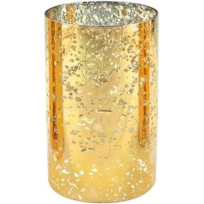 WGVI Hurricane Candle Holder Sleeve, W: 4", Ht: 6", Gold Speckled Glass Cylinder Open Both Ends, Chimney Tube Shade, 1 Piece