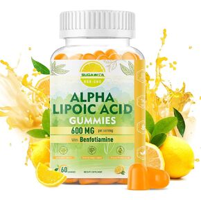 Alpha Lipoic Acid Gummies - Vegan, Sugar-Free,600 mg ALA Supplement - Pure ALA Alpha Lipoic Acid 600mg with Benfotiamine for Nerve Support, Antioxidant Support - 60 Counts
