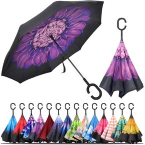 LLanxiry Umbrella,Inverted Reverse Upside Down Umbrellas with C-Shaped Handle, Anti-UV Waterproof Rain Umbrella for Women and Men