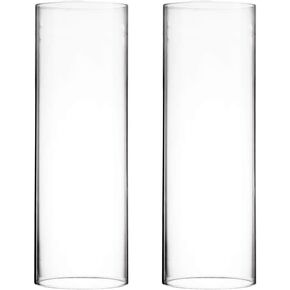 CYS EXCEL 2 PCS (H:14" D:4.75") Open Ended Glass Hurricane Candleholder Tube Shade | Multiple Size Choices Open Flame Candle Chimney Tube Cover | Bottomless Cylinder