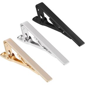 3 Pack Tie Clips for Men Tie Bar Clip Set Necktie Clip for Wedding Anniversary Business Gift Tie Bar Clip Pinch Set for Regular Ties Ties Pins and Clips for Mens Tie Clasp (Gold Black Silver)