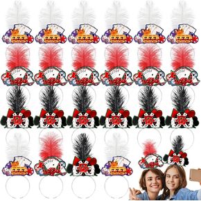 24 Pcs Casino Themed Party Tiaras Poker Dice Feather Headpiece Colorful Paper Casino Night Headband Casino Hat for Women Playing Card Decoration for Casino Theme Party Supplies, 3 Styles