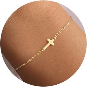 Turandoss Gold Cross Bracelets for Women - Dainty 14K Gold Plated Satellite Bead Cubic Zircon Pearl Holy Mary Medal Cross Bracelet Personalized Bracelets for Women Faith Jewelry First Communion Gifts