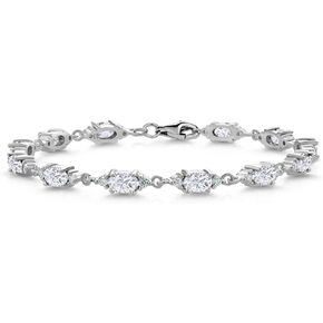 Gem Stone King 925 Sterling Silver White Moissanite Tennis Bracelet For Women (6.91 Cttw, Oval 6X4MM, 7.5 Inch)