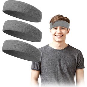 3 Pack Sweatbands Sports Headband for Men & Women - Moisture Wicking Athletic Cotton Terry Cloth Sweatband for Tennis, Basketball, Running, Gym, Working Out